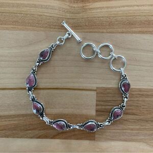 Rhodonite Solid 925 Sterling Silver Bracelet